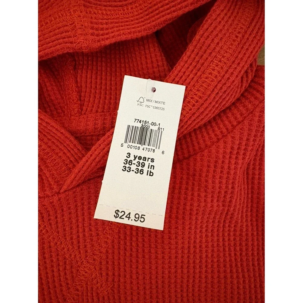 NWT Baby Gap Burnt Orange/Red Waffle Hoodie, Size 3T
